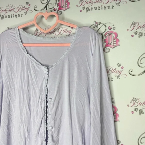 Cardigan lilac long sleeve button up ruffle frilly hem trim soft cozy comfy cute - Picture 5 of 8